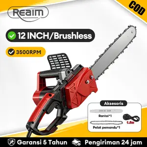 Gergaji rantai listrik portabel 12 inci tanpa kabel, mesin pemotong kayu portabel, gergaji rantai