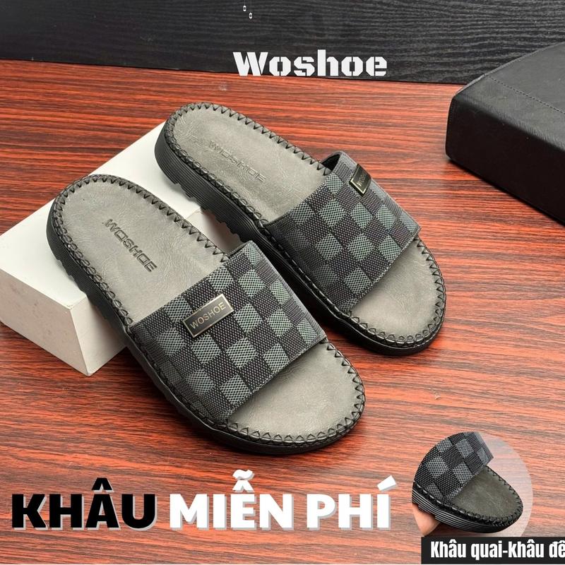 DÉP NAM 2025 Dép Doctor Nam Quai Ngang Caro Logo WOSHOE Dép Lê Nam Đẹp Cao Cấp Đế Cao Su Chống Trơn Trượt