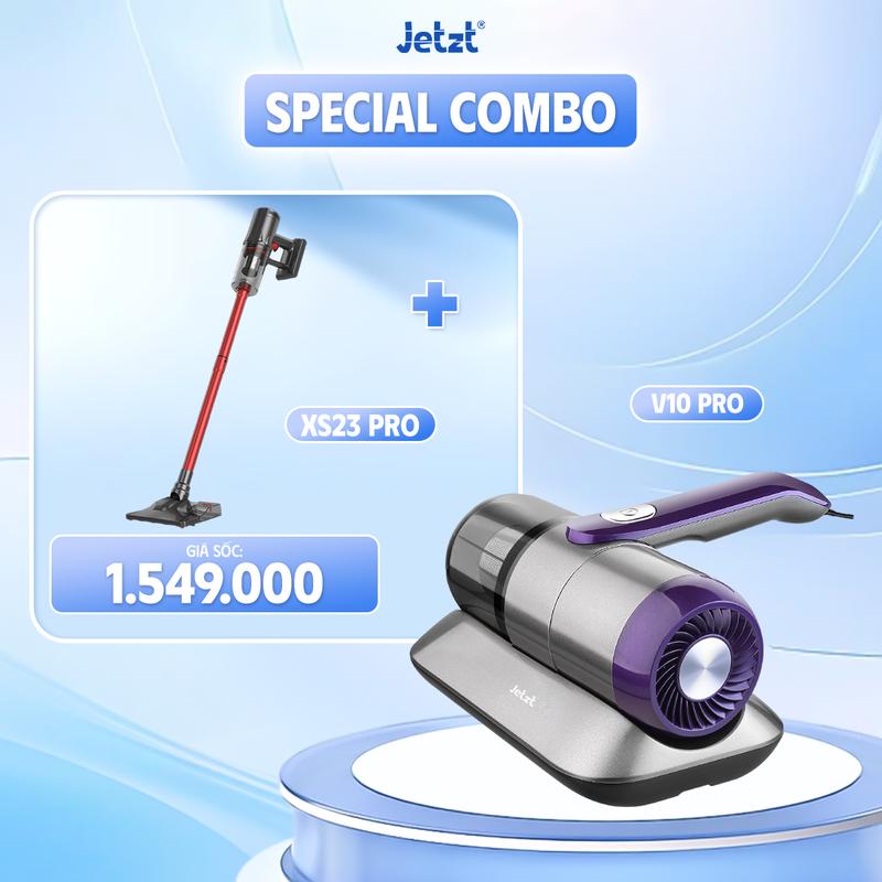 [SPECIAL COMBO] Combo máy hút bụi giường nệm cầm tay JETZT V10 PRO có dây, Diệt khuẩn UV, Lực hút mạnh 16000PA, Làm sạch vượt trội, Hàng chính hãng, Bảo hành 12 tháng máy hút