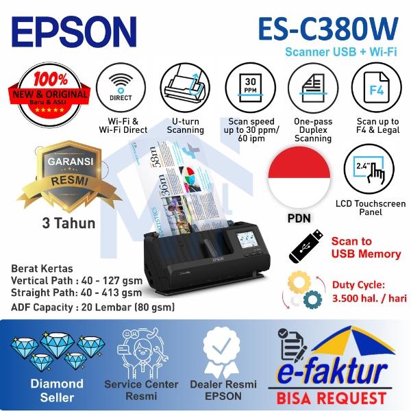 Gambar Scanner Epson Portable ES-C380W ESC380W ES C380W Duplex ADF F4 Legal LCD Touchscreen Wifi Garansi Resmi dari Mall IT Medan Kota Medan Tokopedia