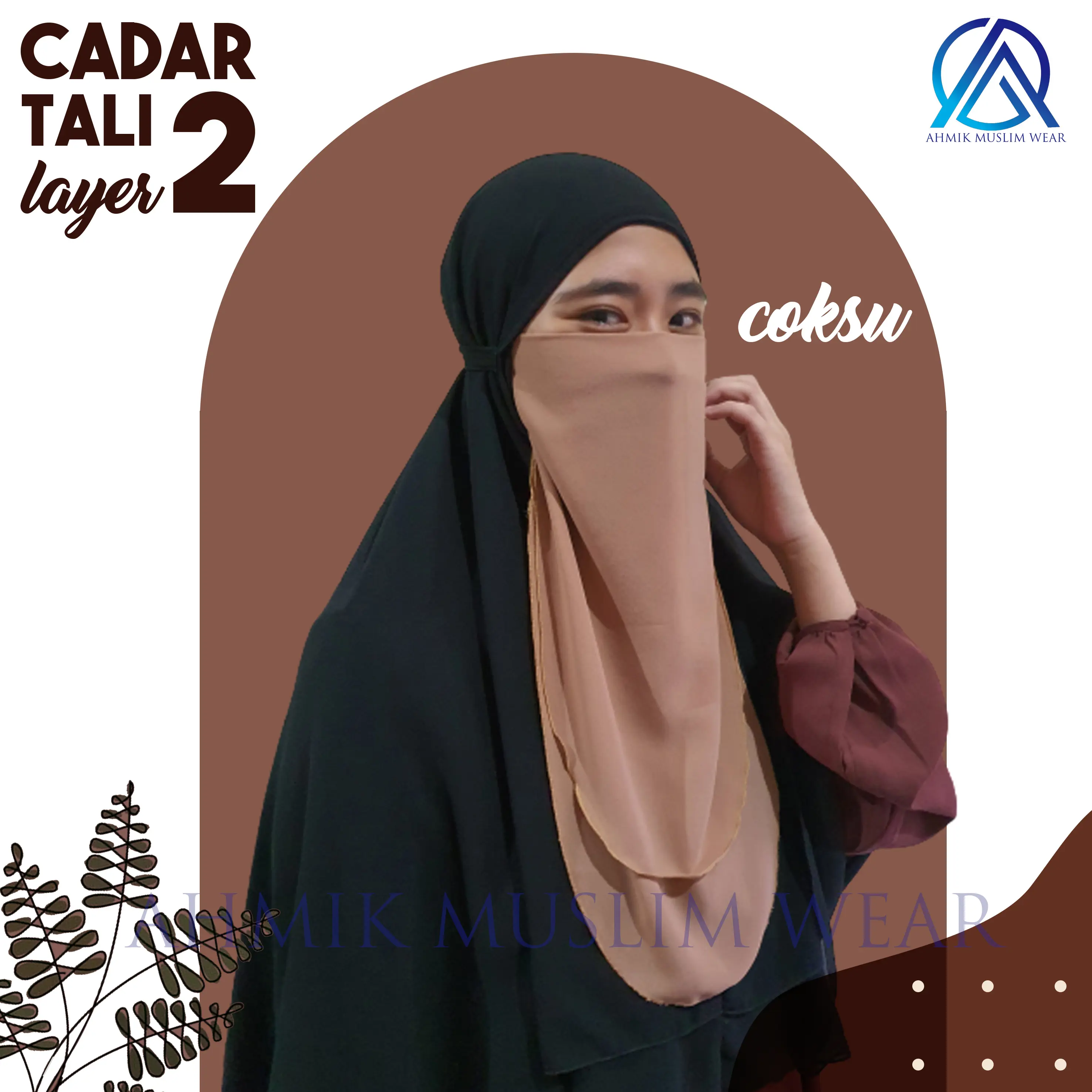 cadar tali 2 layer sifon ceruty half niqab Panjang Muslim Jilbab Kerudung