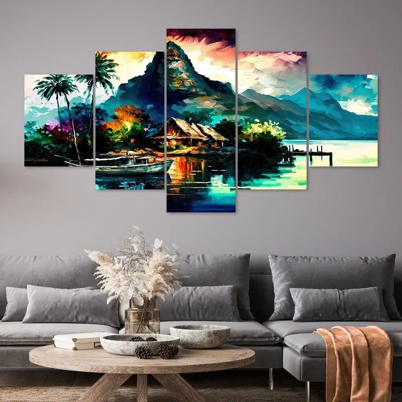 AINUN.....WALLDECOR HIASAN DINDING PAJANGAN RUANG TAMU MOTIF PEMANDANGAN 1SET 5PICIS/HIASAN DINGDING DEKORASI RUMAH POSTER KAYU MDF Kualitas Tinggi 4
