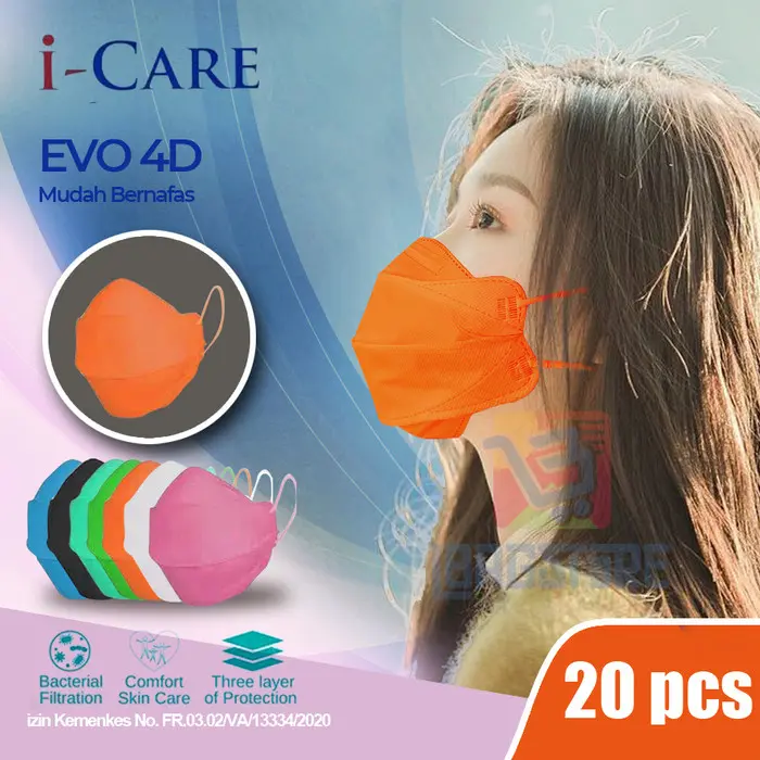 Masker 4D Kf94 EVO PLUSmed 3PLY - Warna Cerah, Desain Convex yang Nyaman, Perlindungan Efektif, Paket Isi 20, Teknologi Canggih, Kualitas Premium, Sertifikasi Kemenkes - Lindungi Diri dengan Gaya! 0