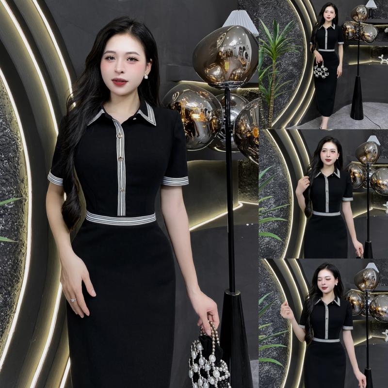 EV98 - Váy Thiết Kế Evii dành cho nữ, Đầm thiết kế cổ đức phối viền tạo điểm nhấn, dáng bút chì xuông phù hợp đi làm, đi chơi và đi dự tiệc. Có Bigsize