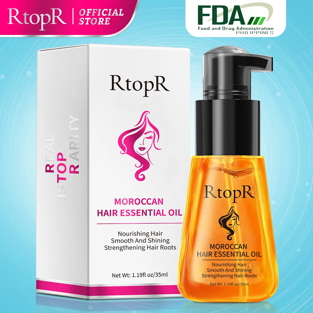 RtopR Moroccan Hair Essential Oil Haircare Essential Serum for Dry Damaged Hair Moisture Giving Shine And Gloss Gentle Comfort Easy Storage Suitable for Men and Women 35ml