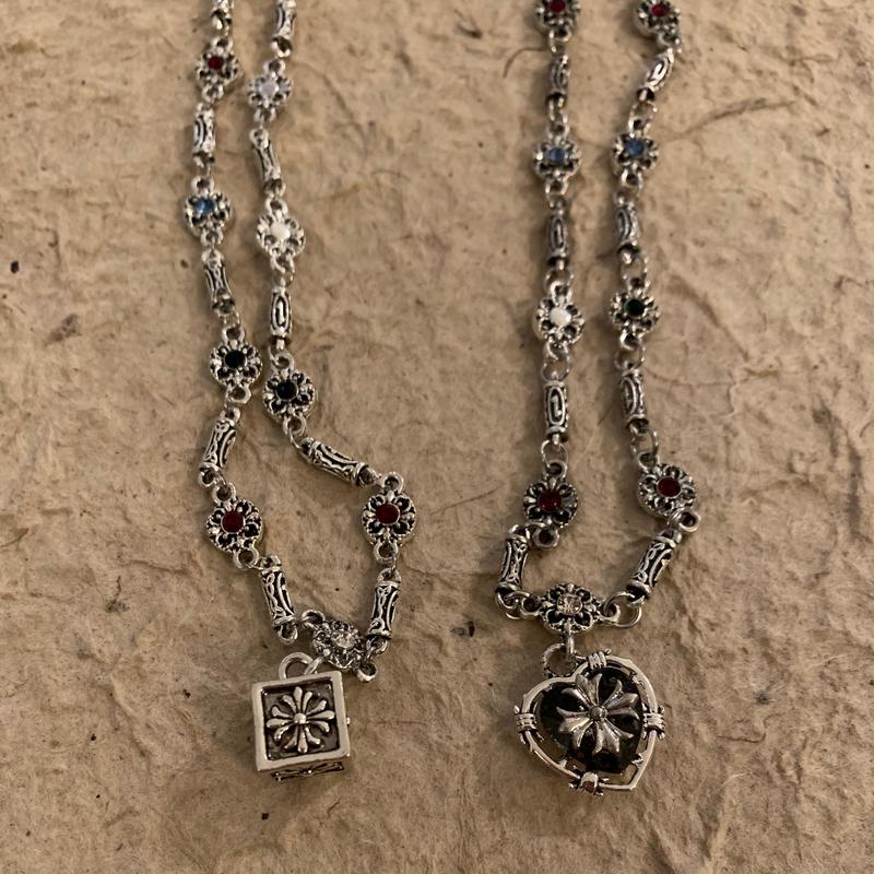 Vòng Cổ Hợp Kim, Thiết Kế Cổ Điển Hình Khối Lập Phương Tình Yêu Với Mặt Dây Chuyền Chữ Thập