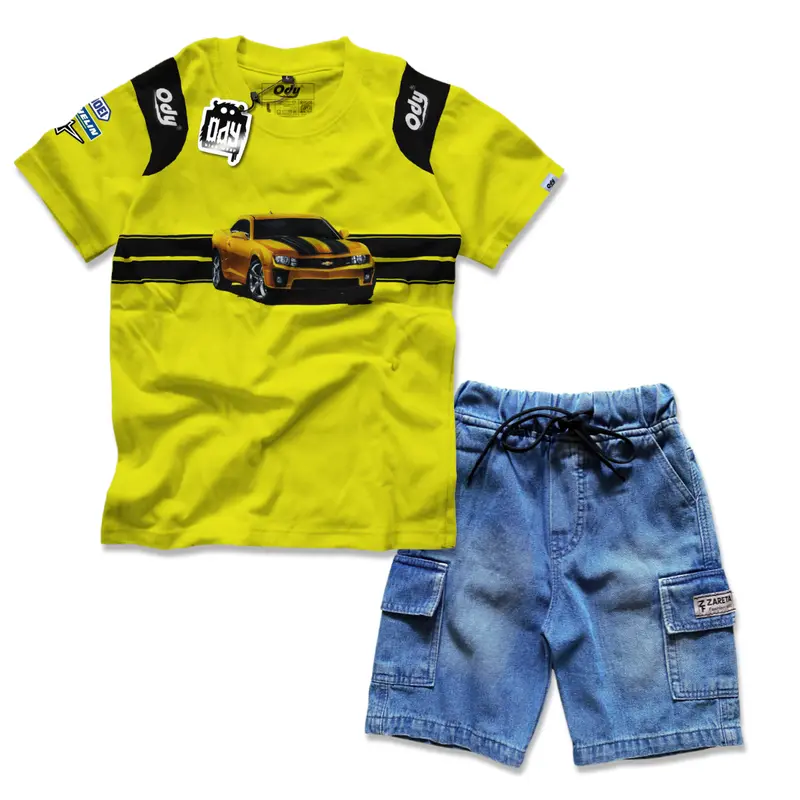 Setelan Kaos Distro Anak dan Celana Cargo Pendek Laki-Laki Usia 3-12 Tahun - Fashion Anak Laki-Laki liburan 6-7 tahun 2