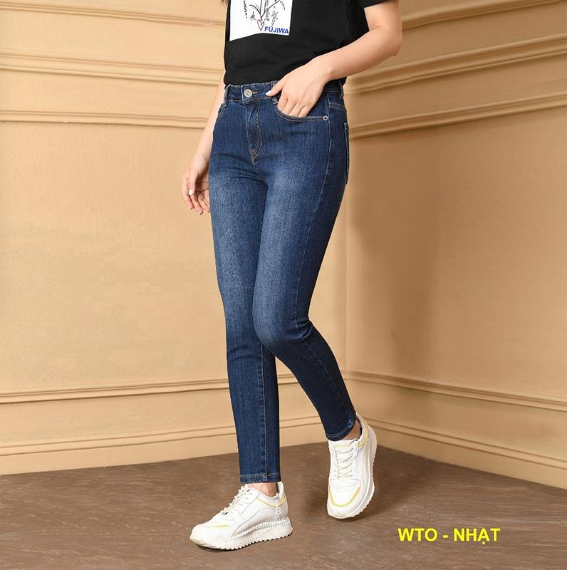 Quần Jean Nữ Ống Đứng Hơi Ôm Co Giãn Fujiwa'Style - WTO. Trẻ Trung Năng Động Cá tính Jean Denim Lưng Cao Ngang Rốn Thanh Lịch Ong Đứng