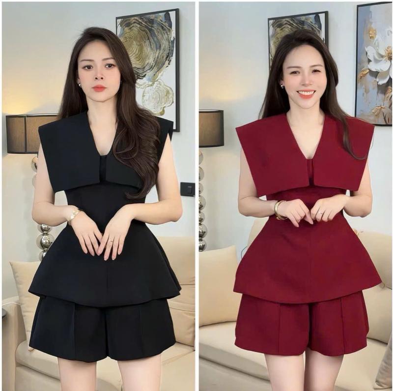 SET ÁO VEST THIẾT KẾ CỔ ĐẮP KÈM QUẦN NGẮN PHONG CÁCH NỮ TÍNH SANG TRỌNG DỄ MẶC PHÙ HỢP THỜI TRANG CÓ SIZE XXL