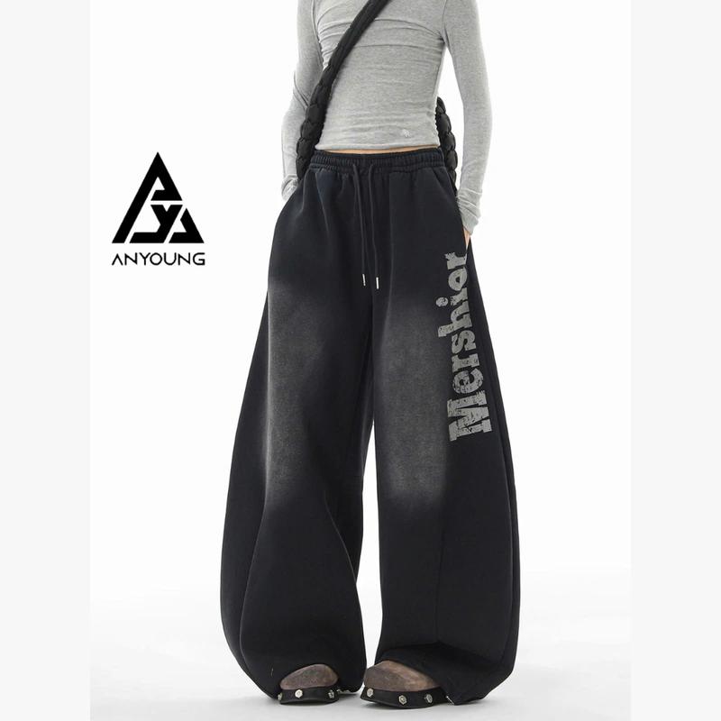 Quần nam ống rộng unisex phong cách Hàn Quốc quần nỉ nam ANYOUNG thể thao streetwear form rộng thiết kế wast loang siêu đẹp QD117