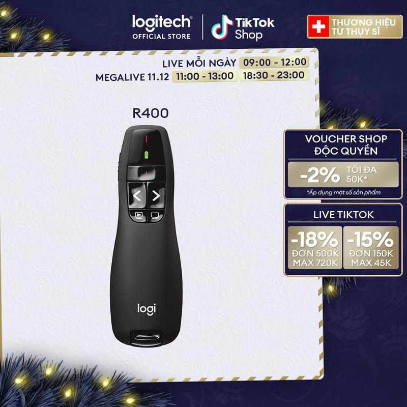  Bút trình chiếu từ xa Logitech R400 - Không dây USB 15m nút bấm tiện lợi 