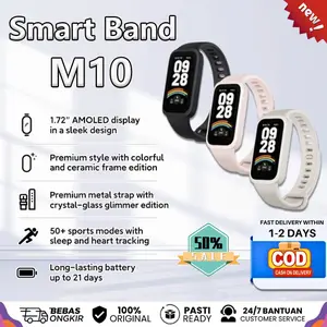 Smart Band M10-1.72 Inch AMOLED Layar 150+ Mode Olahraga Monitor Detak Jantung Tidur SpO2 Tahan Air 5ATM Baterai 21 Hari