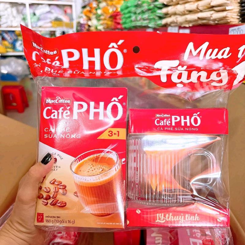 COMBO 3 HỘP TẶNG 3 LY Cafe Phố Sữa Nóng. Hộp 10 Gói*16 Gam *Tặng Ly Thủy Tinh Dày Dặn*