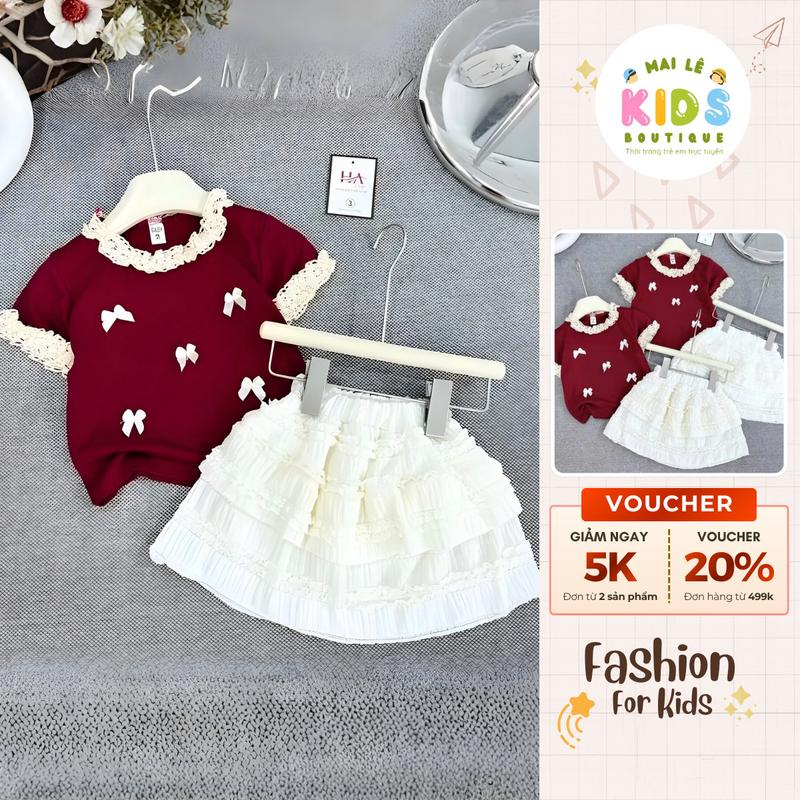 7KG - 28KG Set Bộ váy áo A15 Vải Cotton co giãn mềm mịn cho bé gái phối cùng chân váy ren có quần bảo hộ bên trong - Size 10_30kg