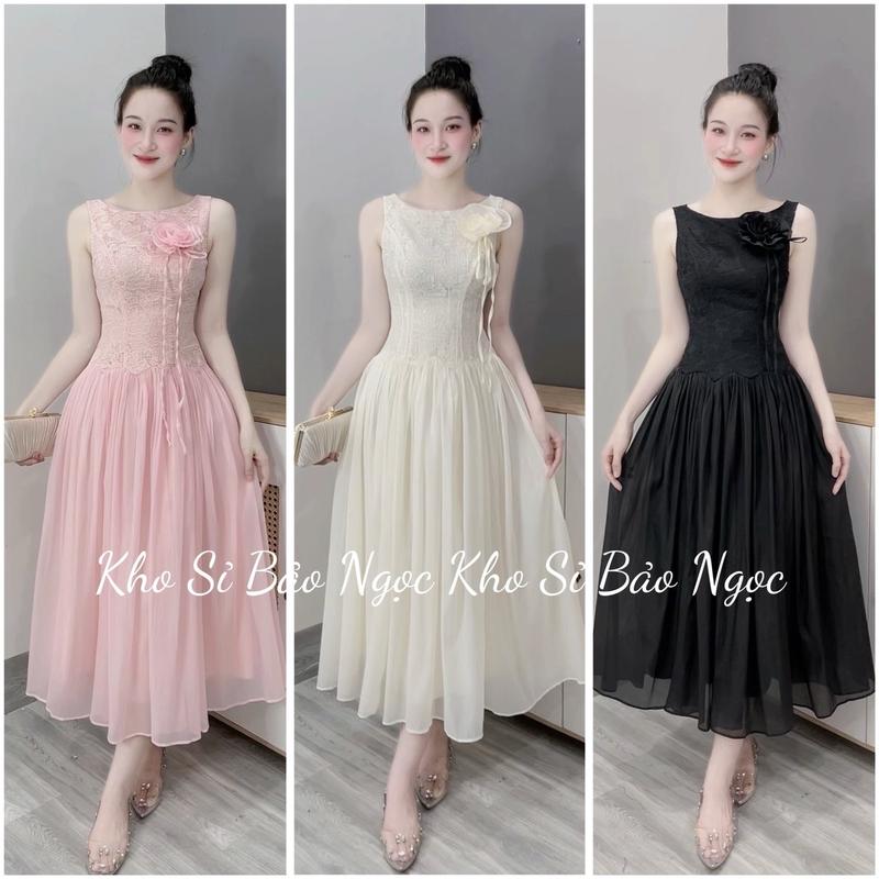 [D1960 Kèm Hoa Rời] Váy Thiết Kế Ren Chân Tơ Kèm Hoa Rời Voan Dress Kho Sỉ Bảo Ngọc
