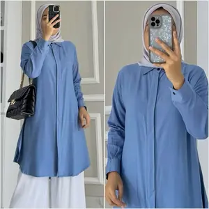 Tunik Polos Kemeja Rayon Twill Kancing Hidden Lengan Panjang Premium Series L XL XXL Wanita Muslim Bahan Adem Jatuh Cantik