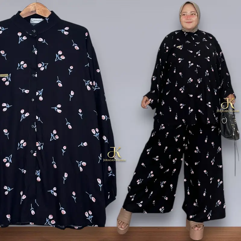 Setelan Celana Kulot Jumbo Motif LD 140 LD 160 Lingkar Pinggang 100-140 Estimasi BB 80-160KG Oversize Jumbo Rayon Viscose Adem Kancing Busui Free Bros  Muslim Wanita | Juragan Klambi 6