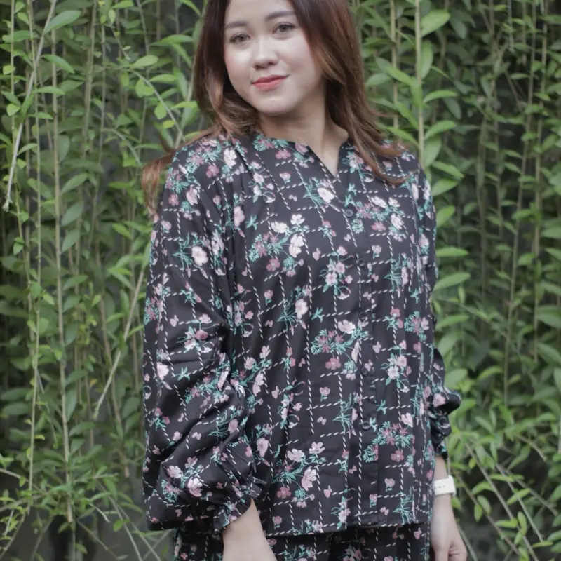 (Houseofplatinum) Honey Set Piyama Setelan Atasan Baju Panjang Celana Panjang Tidur  Katun Rayon Motif Bumil Busui Friendly 1
