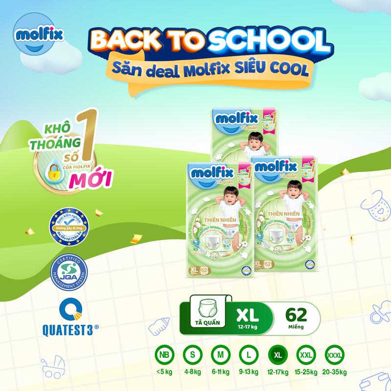 [Tặng xe thăng bằng] Combo 3 Tã/bỉm quần Molfix Thiên nhiên Ultra Cho Bé [Bao bì thay đổi theo từng đợt nhập hàng]