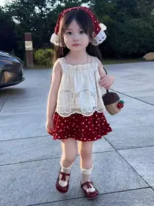 Setelan anak perempuan atasan dan rok / baju bayi perempuan lace / baju anak korean style - A056