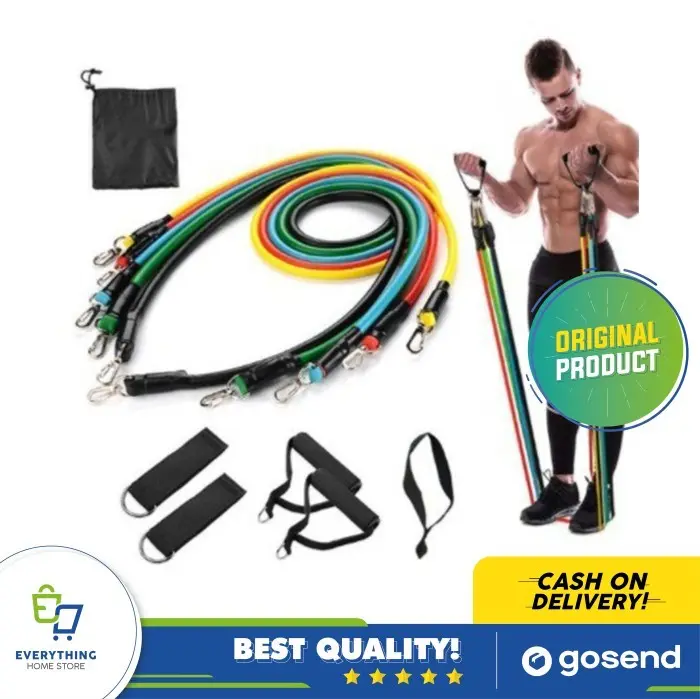 Power Resistance Band 11 Pcs Set Tali Tarik Karet Gym Yoga Fitness ORI 0