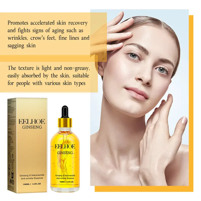 EELHOE Esensi Wajah Ginseng 100ml Mencairkan Garis-Garis Halus Kerutan Memperlambat Penuaan Mengencangkan Kulit Melembabkan Memperbaiki 1