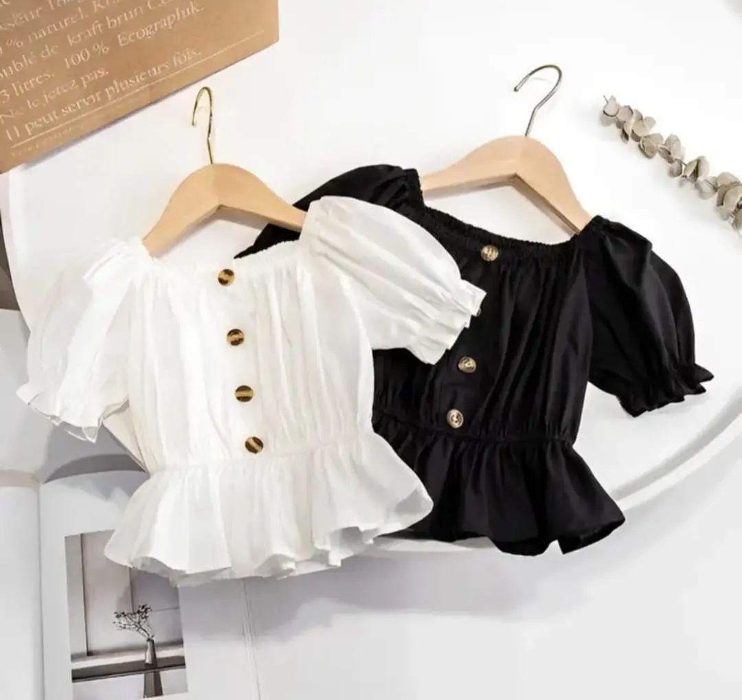 Baju Atasan Anak Perempuan Kerut // Baju Anak Sabrina Lengan Pendek Umur 3-8 Tahun