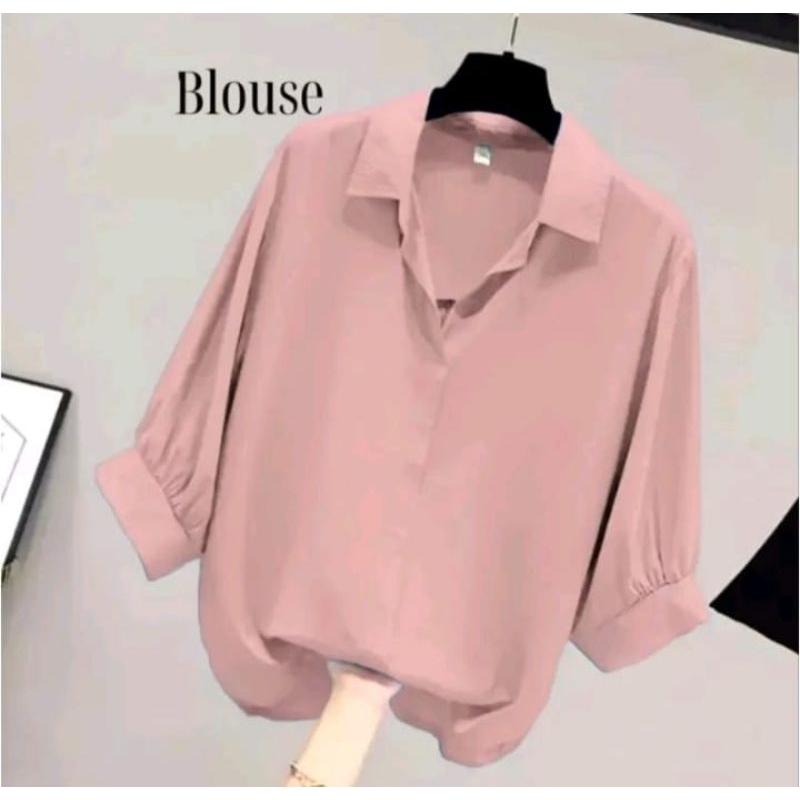 Atasan wanita leher V neck lengan balon./ blouse polos kemeja wanita / 7