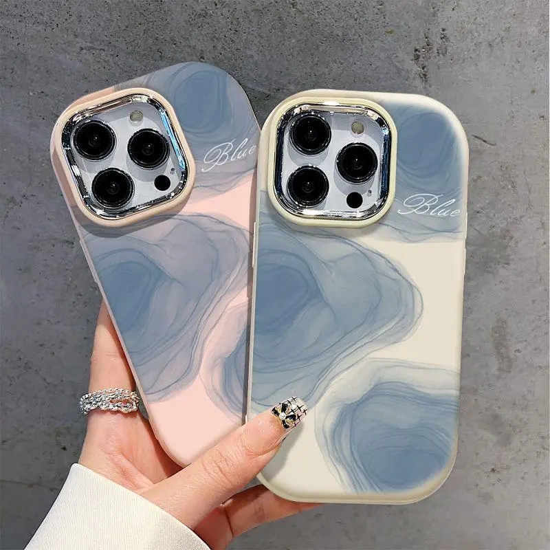 Case ip 11 XR 12 13 14 15 7 8 XS plus Pro Max, Simple blue ink gradient Protective Indonesia soft case Full shell