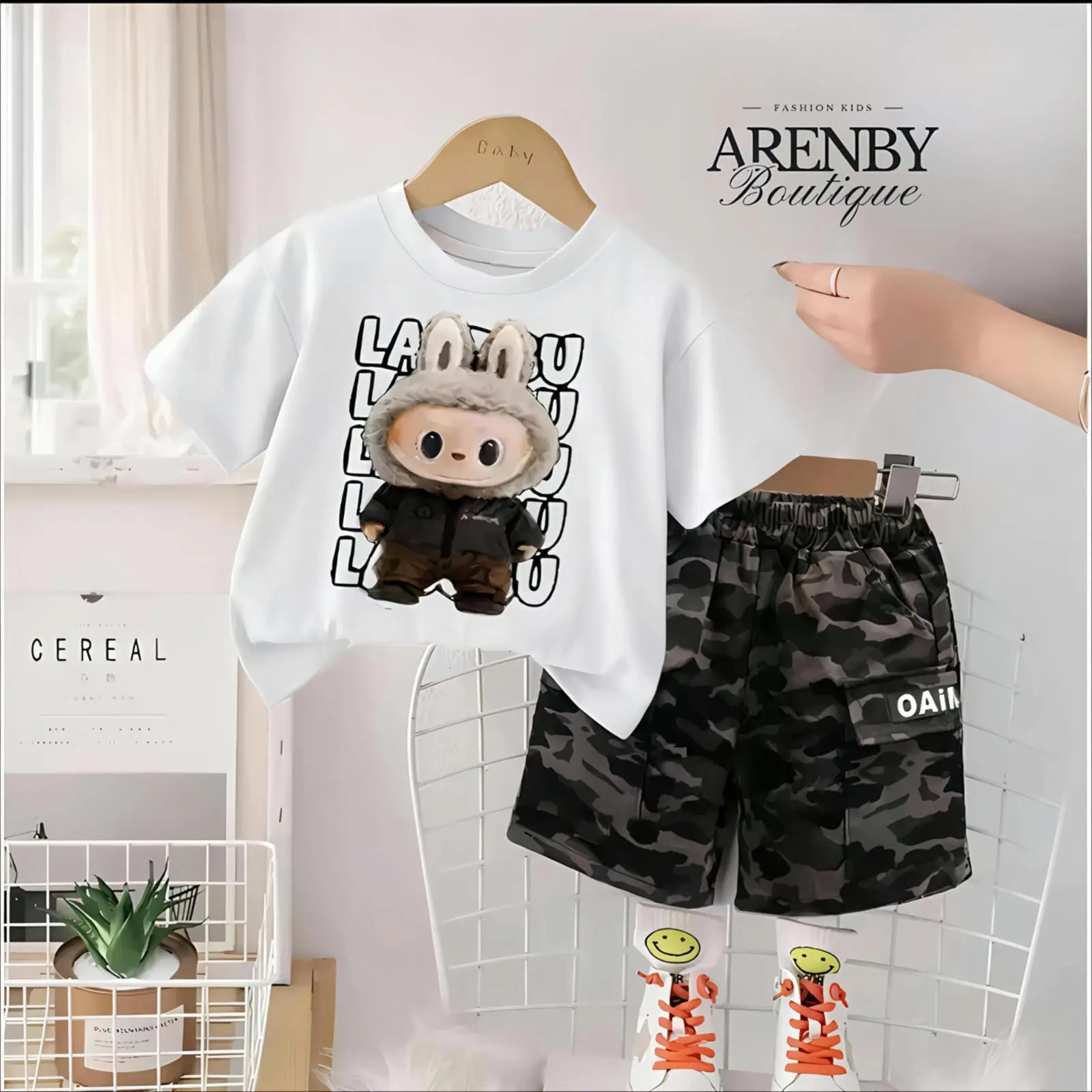 Baju Anak Laki Laki Motif Labubu Loreng Usia 1-6 Tahun Setelan Anak Laki Laki