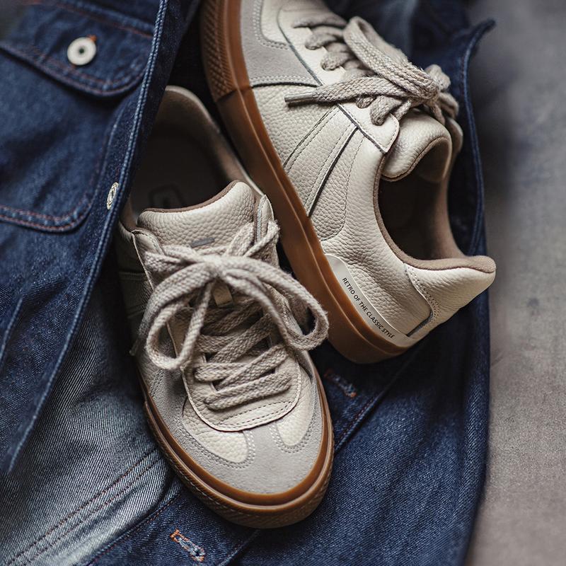 Giày Tập Luyện Nam, Maden, Da Hạt Đầy Đủ, Giày Thể Thao Cổ Thấp Thoáng Khí Hàng Ngày, Giày Thể Thao Thường Ngày Ngoài Trời, Huấn Luyện Viên Đức Cổ Điển, Dành Cho Nam