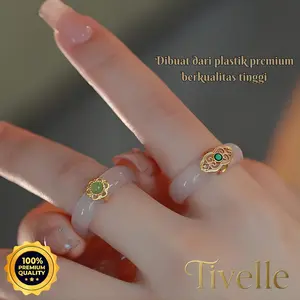 [ BISA COD ] Tivelle Jewelry Fleur de Jade | Cincin Aesthetic Wanita Batu Giok Putih Elegan Vintage Premium Mewah Hadiah Gift