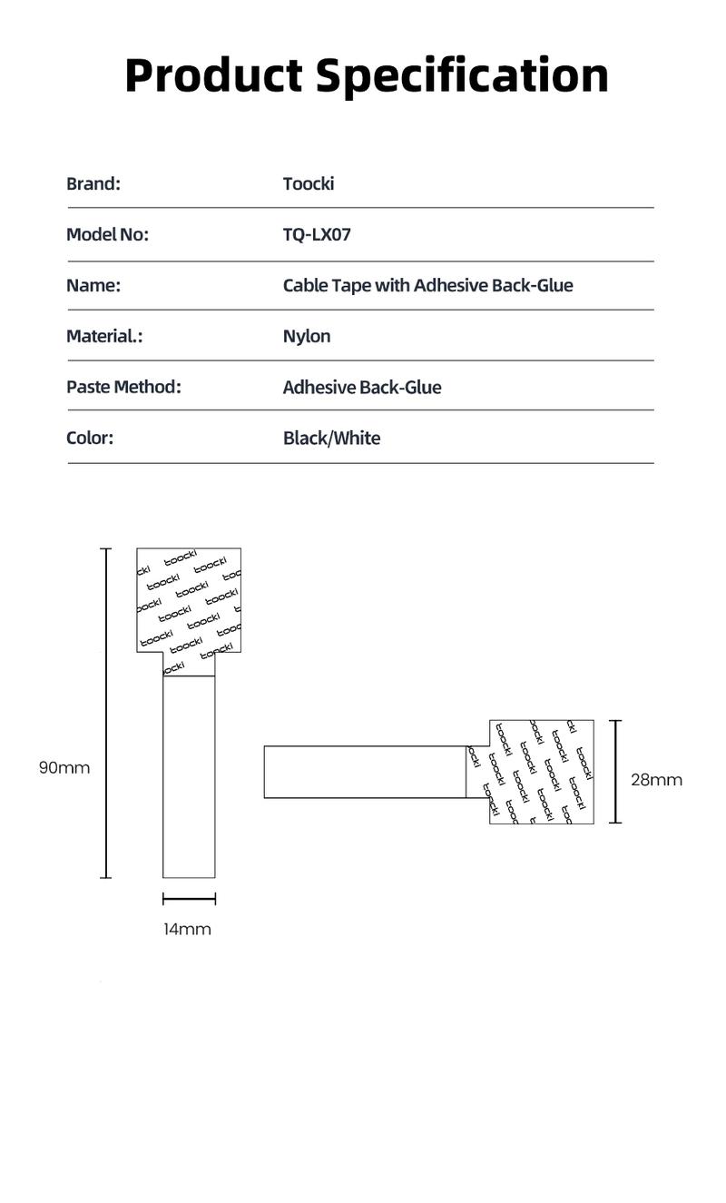 Product Introduction of Toocki 5/10/20pcs Back-glue Adhesive Cable Ties Multifunctional Velcro Tape Strong Adhesive Interlocking Bundling Tape Neat Organize Polyamide Power Cable 24