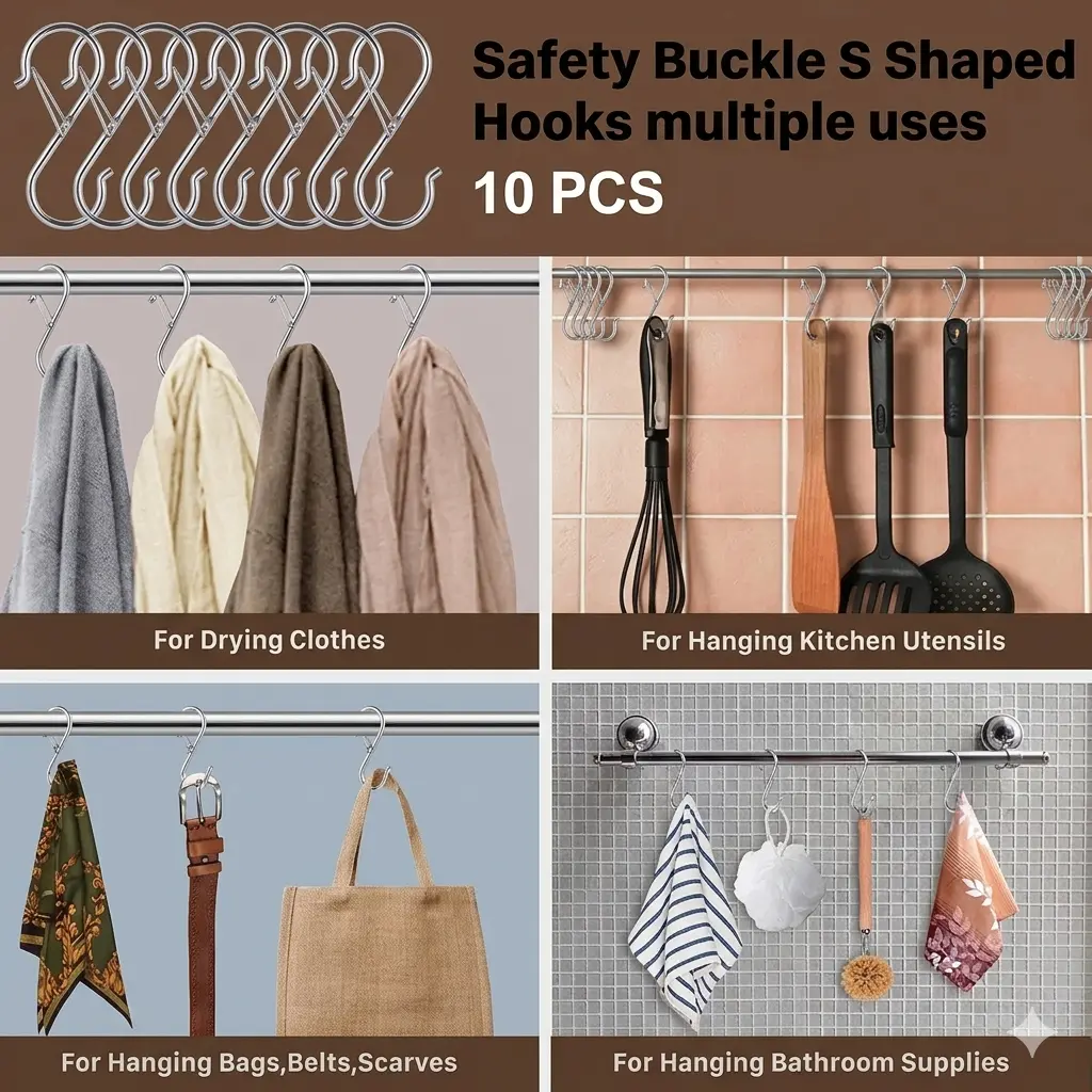 MutiaraMall | Hanger Gantungan S Stainless | Baja Hook with Buckle PCS | 10 10PCS 92mm 45mm 3mm