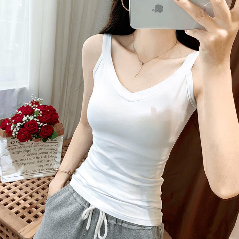 Áo Vest Yếm Cho Nữ, Màu Trơn Dáng Ôm, Lưng Gợi Cảm, Cổ Chữ V, Không Tay, Thích Hợp Cho Mùa Hè, Áo Vest Cơ Sở 1