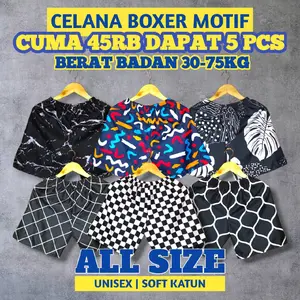 VIRAL !!! Paket 5 pcs celana pendek dewasa pria wanita/boxer unisex/boxer murah santai motif/kolor keren nyamanl muat BB 70KG