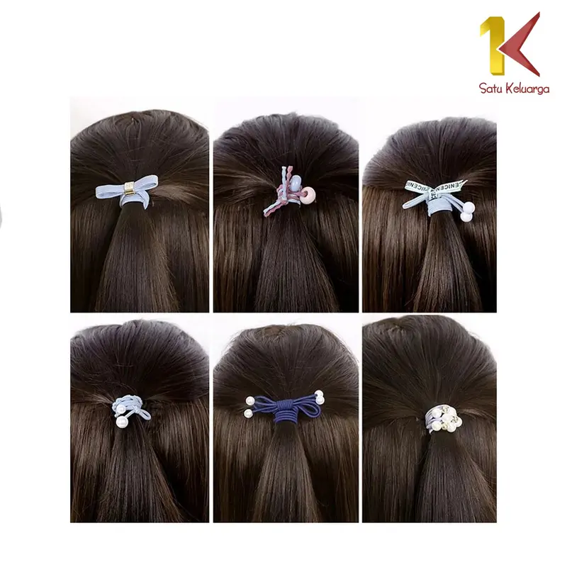 [COD] SK C13 12 Pcs Ikat Rambut Karet Mutiara Pita Aksesoris Rambut Wanita Anak Fashion 5