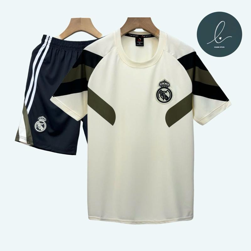 Bộ quần áo bóng đá, đồ đá banh REAL XANH Ô LIU logo THÊU vải thun lạnh cao cấp loại I Top Sport