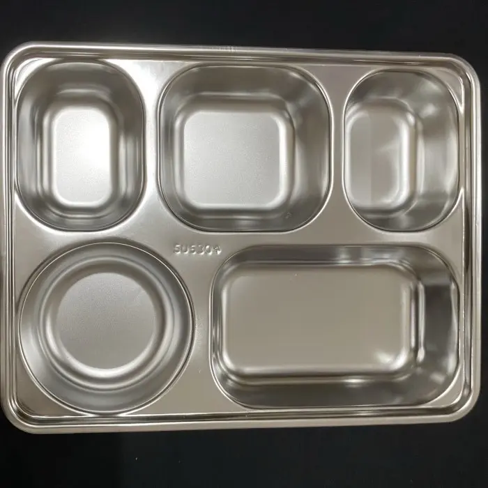 M✪Vq Piring Makan 5 Sekat Sus 304 Anti Karat Stainless Steel Food Tray M✉U1 3