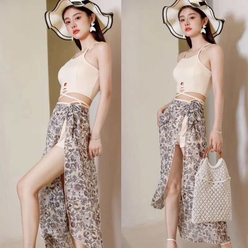 Swimsuit Set Baju Renang Wanita Gaya Korea Import High Quality model three-pieces 8042 8