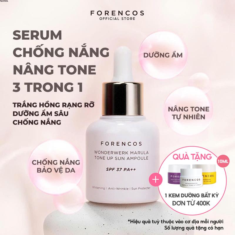 Date 4 2026 IH-Serum 3in1 hỗ trợ nâng tone makeup - chống nắng - dưỡng ẩm FORENCOS Wonderwerk Marula Tone-up Sun Ampoule SPF 37 PA++ serum kem chống nắng