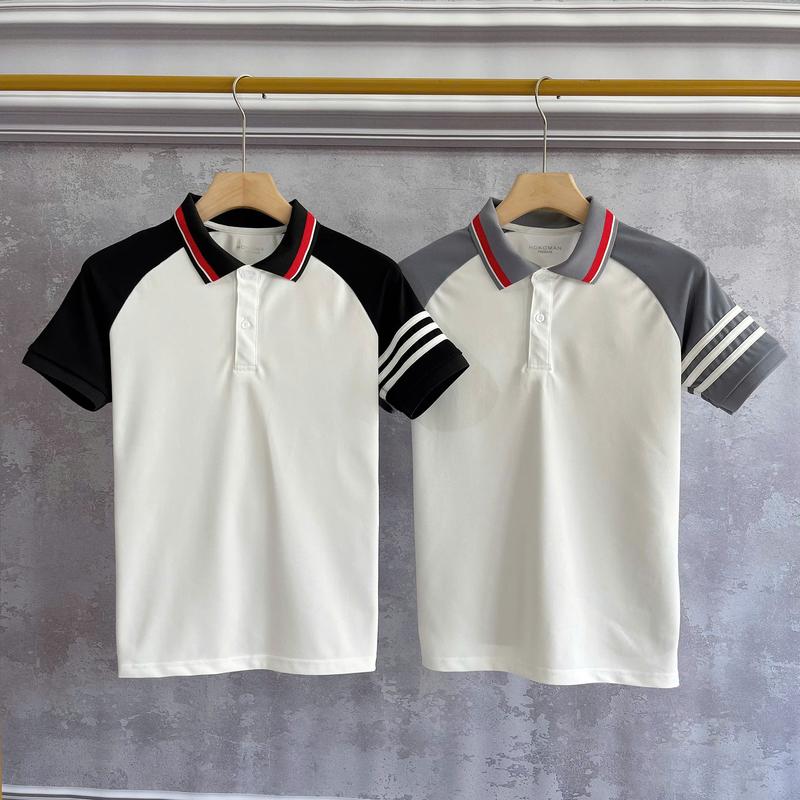 Áo thun nam cổ trụ tay ngắn phối họa tiết xanh đỏ vải co dãn nhẹ Menswear Polo