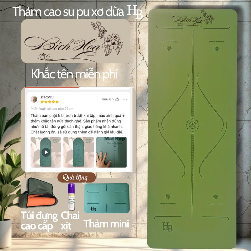 Thảm tập yoga Cao su PU xơ dừa chống trượt cao cấp, độ bền thấm hút tốt, cao su dày 5mm đàn hồi + tặng kèm mini matcha