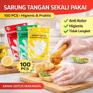 Sarung Tangan Plastik 100PCS | Disposable Gloves Higienis Anti Minyak untuk Masak & Makan