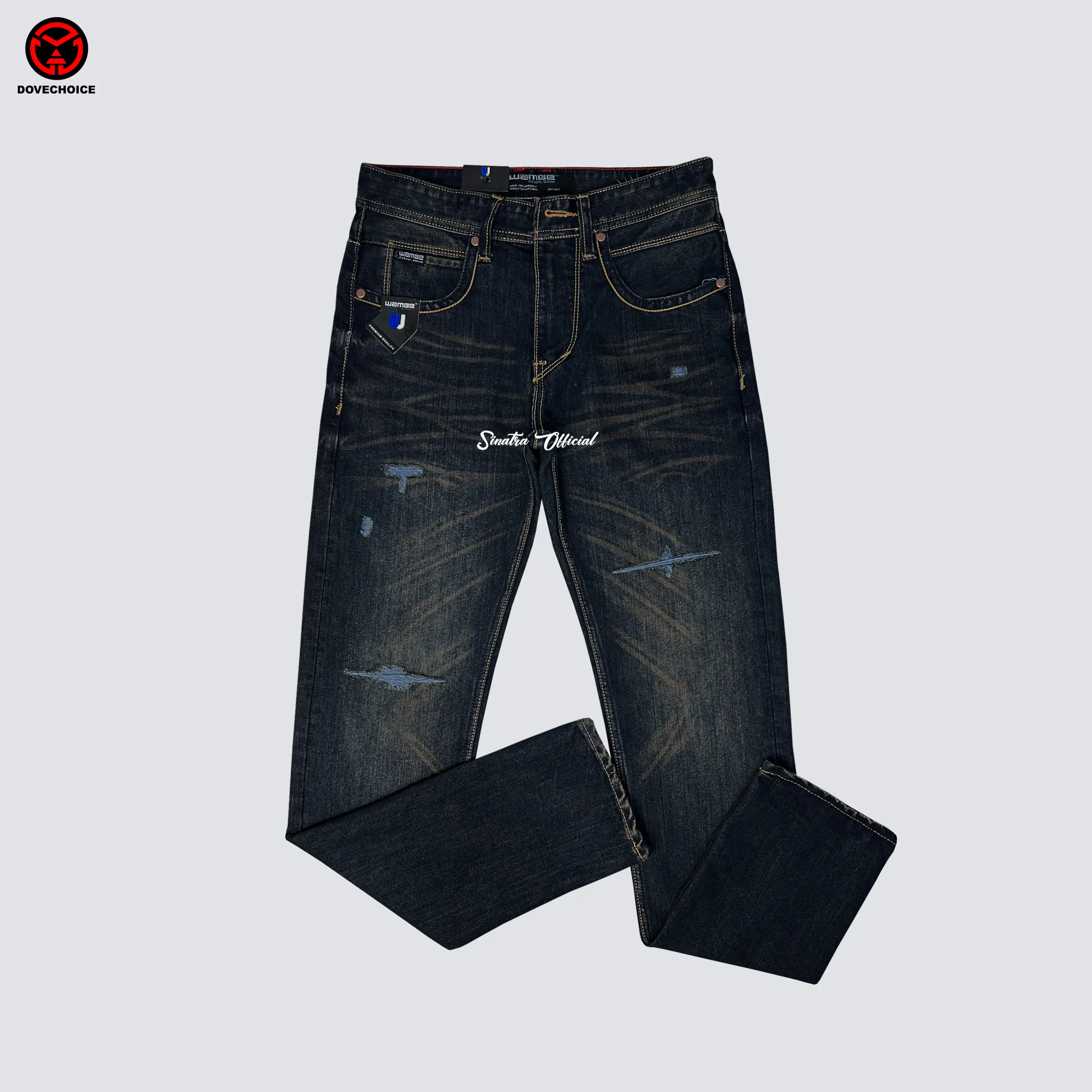 Celana Jeans Pria Sobek Retro Slim Fit Original Wambe