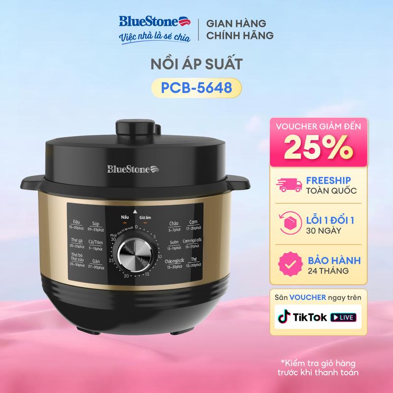 Nồi Áp Suất Điện Bluestone PCB-5648, 5.0Lit - 900W Vỏ 2 Lớp Cách Nhiệt, Lòng Nồi Dày Dặn,