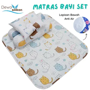 Matras Bayi Set Bantal Guling Perlengkapan Alas Baby Baru Lahir Anti Ompol Kasur Karakter Perlak Newborn Waterproof Katun Empuk
