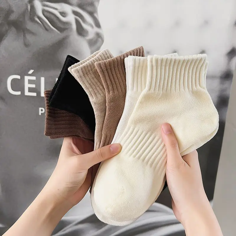 Tất Dày Chất Liệu Cho Nữ, Tất Cotton Nguyên Chất, Màu Trơn, Chống Ẩm Và Thấm Mồ Hôi, Cho Mùa Thu Và Mùa Đông