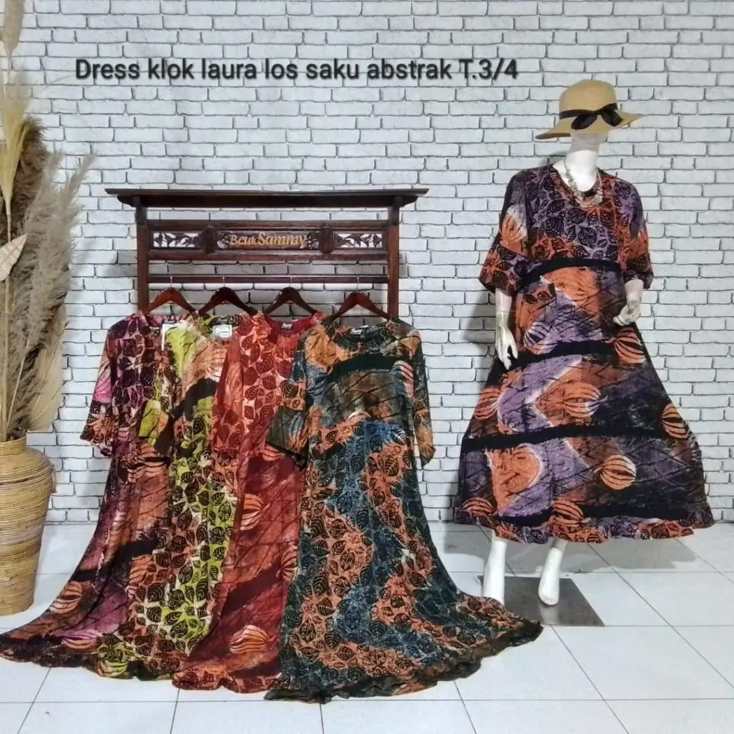 [Sammy] Dress Klok Batik Cap Rayon Premium dengan Saku untuk Wanita - Casual