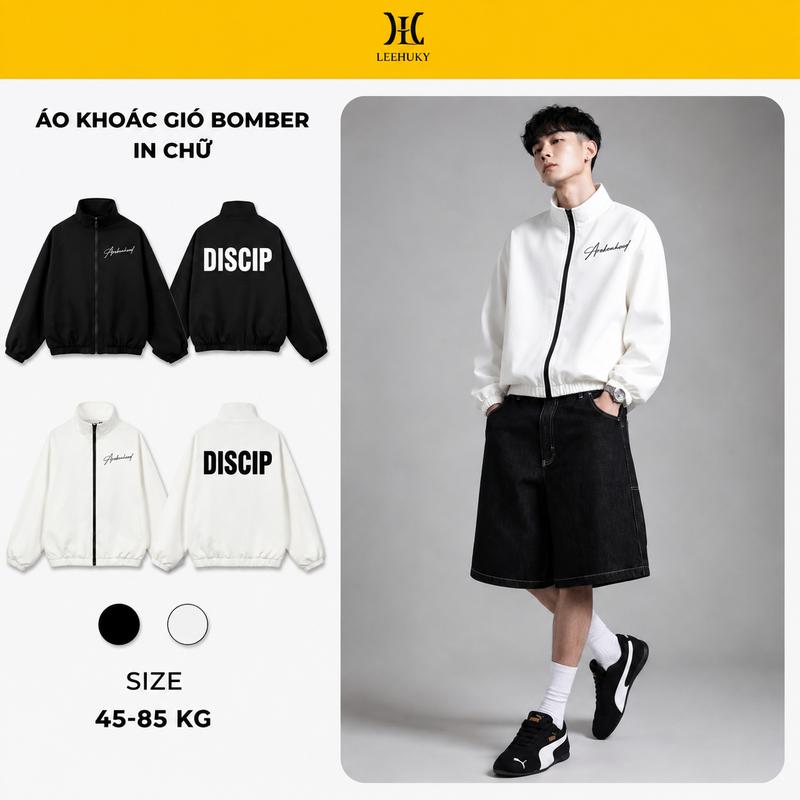 (Deal mở bán )Áo khoác gió hoodie LEEHUKY nam nữ form boxy kéo zip vải gió 2 lớp cản nước in chữ thời trang